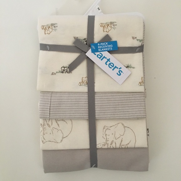 NEW Carter’s Baby Receiving Blankets Cotton Elephants Stripe Solid Neutral Color - Picture 1 of 7